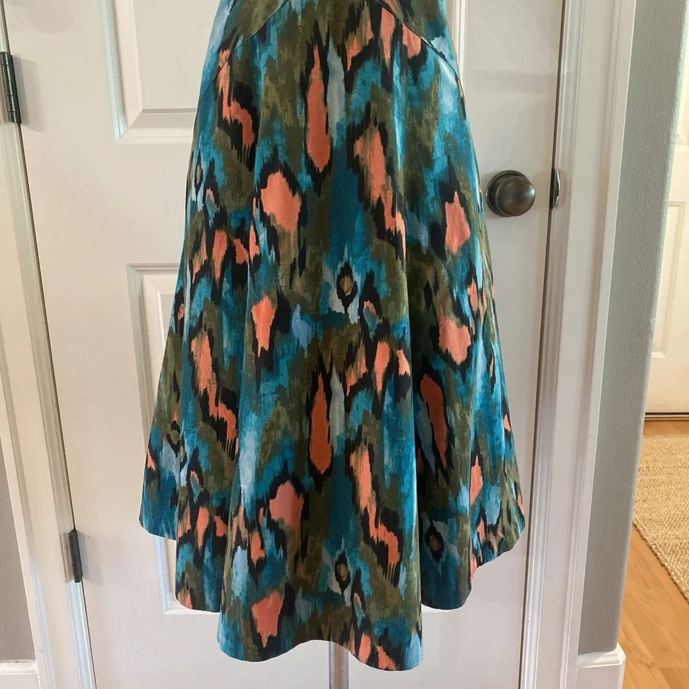 Anthropologie Girls From Savoy Teal‎ Painted Ikat Flared Strapless Dress Size 8